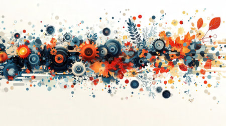 Abstract background with gears and flowers. 3D rendering. Digital illustration.の素材