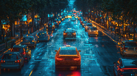 Car traffic on the street at night in Beijing, China. Long exposure.の素材