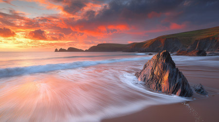 Dramatic sunset over the cliffs on Jurassic Coast in Dorsetの素材