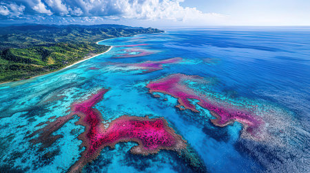 Aerial view of coral reef at Seychelles, La Digue islandの素材