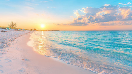 Beautiful sunset on the beach with white sand and turquoise waterの素材