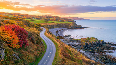 Sunset on the Jurassic Coast in Dorset, England, UKの素材