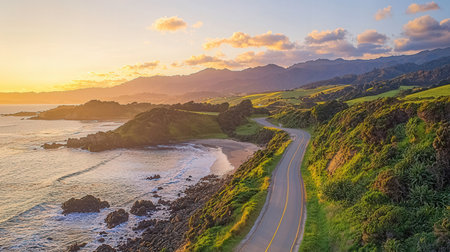 Sunset at the Pacific Coast Highway, San Francisco, California, USAの素材