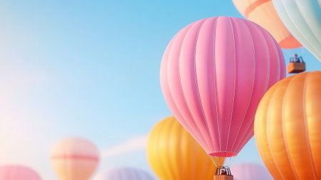 Colorful hot air balloons flying in blue sky. 3D Renderingの素材
