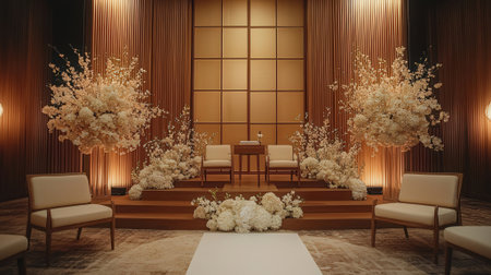 Interior of a luxury hotel lobby with armchairs and a tableの素材