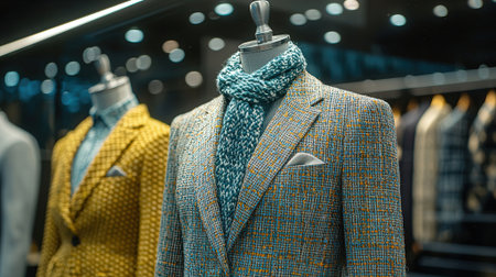 Men's clothing in a shop window. Shallow depth of field.の素材