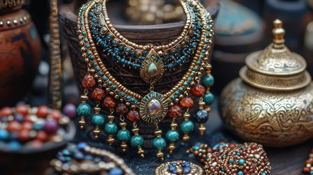 Turquoise necklaces and earrings in the bazaarの素材