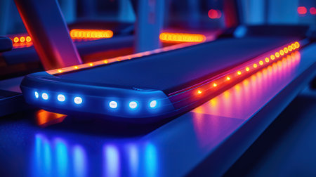 Treadmill with led lights. Treadmill in neon lightの素材