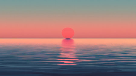 Sunset over the sea with reflection in water. 3d renderの素材
