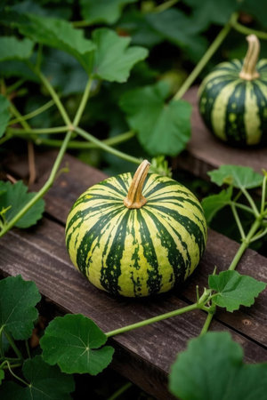 Pumpkin in the garden. Autumn harvest. Cucurbita maximaの写真素材