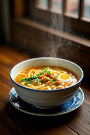 Traditional food soup and egg, misoの写真素材