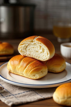 Homemade buns on a plate, selective focus
