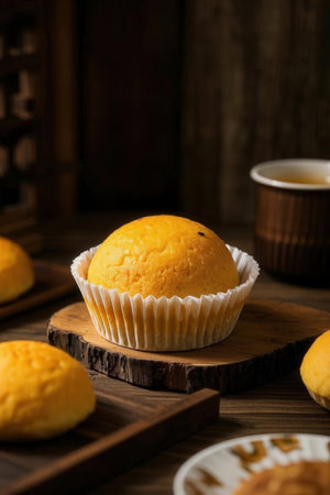 Thai sweet bread on wooden background, Thai dessert, Thai food