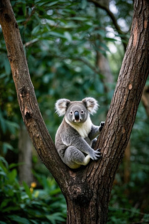 Koala sitting on eucalyptus tree in Australia.の写真素材