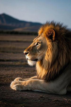 Lion in the Maasai Mara National Park in Kenya, Africaの写真素材
