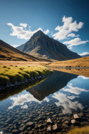 Reflection of the mountain in Glencoe, Scotland, UK.の写真素材