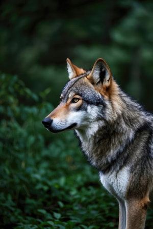 Portrait of a wolf (Canis lupus) in the forestの写真素材