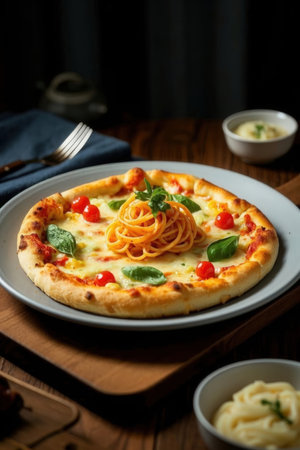 italian pizza with mozzarella, tomatoes and basilの写真素材