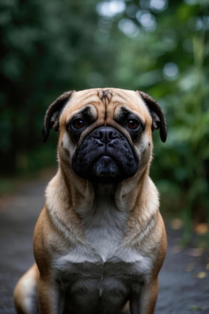 Portrait of a cute dog breed in the parkの写真素材