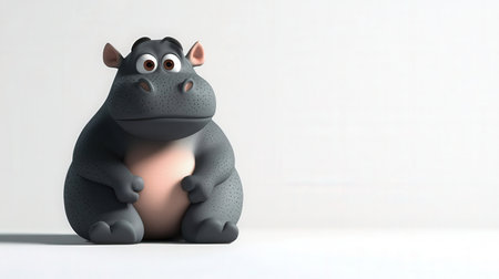 Hippo sitting on the floor - 3D Rendered Illustrationの素材
