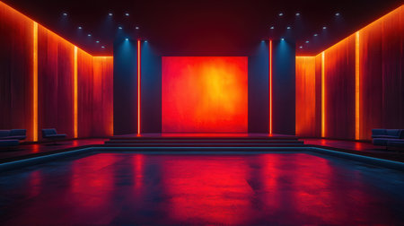3d rendering interior empty room with lighting and spotlights in red and blueの素材
