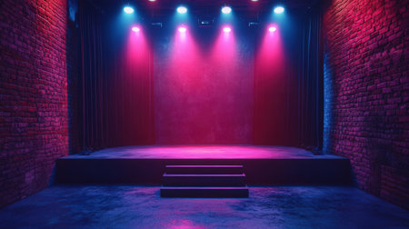 Stage illuminated with red and blue spotlights. 3D Renderingの素材
