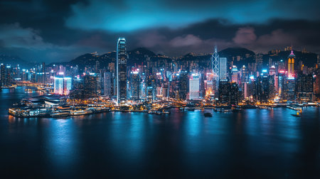 Hong Kong skyline at night. Hong Kong is the most popular city in the world.の素材