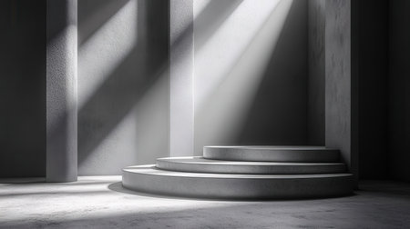 3d render of a podium in a room with light and shadowsの素材