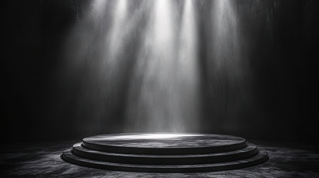 Stage Podium Scene with lighting, Stage Podium Scene with for Award Ceremony on black Background.の素材