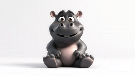 Hippo sitting on the floor - 3D Rendered Illustrationの素材