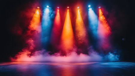 Stage Spotlight with smoke and spotlights. Stage Spotlight with smoke and spotlightsの素材