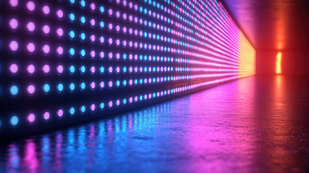 3d render. Abstract background with neon lights. Futuristic illuminated corridor.の素材