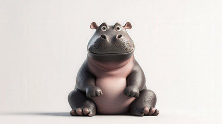 Hippopotamus sitting on white background. 3D illustration.の素材