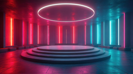 3d rendering, empty room with neon lights, night club.の素材