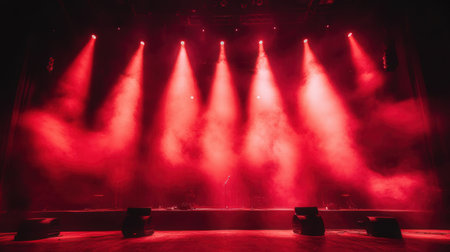 Stage Spotlight with Red Stage Lights and Smoke, Stage Spotlight with Red Stage Lightsの素材