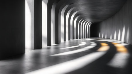 Abstract architecture background, empty dark room interior with concrete floor. 3d render illustrationの素材