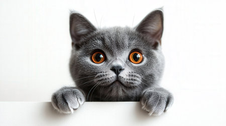 Cute british shorthair cat looking at camera on white backgroundの素材