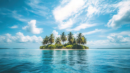 Tropical island in the middle of the ocean with palm treesの素材