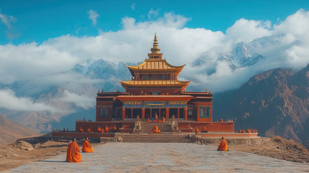 Buddhist Monastery in Ladakh, Jammu and Kashmir, Indiaの素材