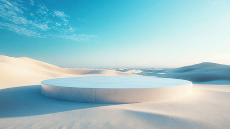3d rendering of empty podium in the desert with sand dunes.の素材