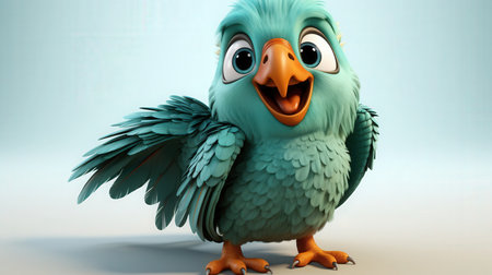 3D rendering of a cute turquoise parrot cartoon characterの素材