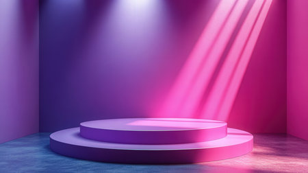 Abstract scene with round podium, illuminated by spotlights. 3d renderの素材