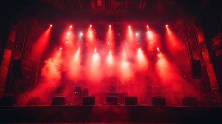 Stage Spotlight with Red Stage Lights and Smoke. Stage Spotlight with Red Stage Lightsの素材