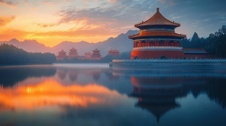 Sunset view of the Forbidden City in Beijing, China. The Forbidden City is a popular tourist attraction in Beijing.の素材