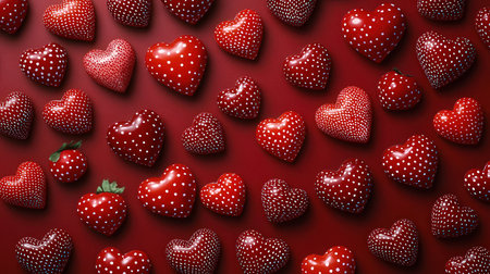 Valentine's day background with red hearts on a red backgroundの素材