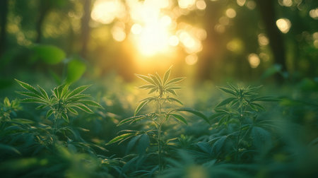 Cannabis Plantation in the Sunlight. Beautiful Nature Background.の素材