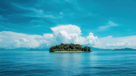 Small island in the middle of the sea with blue sky background.の素材