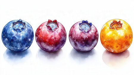 Watercolor illustration of a row of blueberries in a row.の素材
