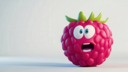 Funny raspberry character on a white background. 3d illustration.の素材