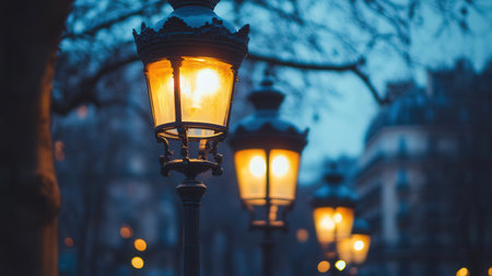 Street lamp in Paris, France. Street lights in the evening.の素材